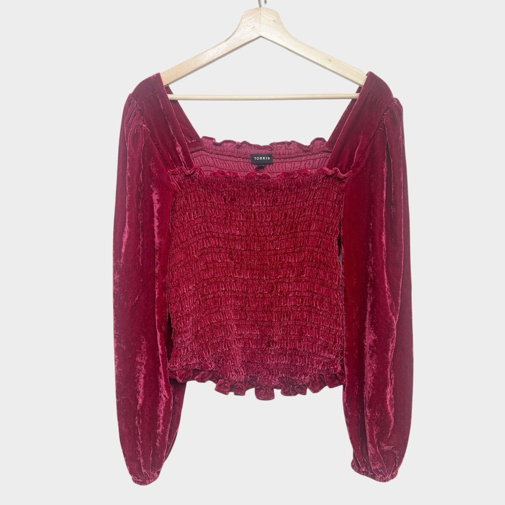 Torrid Pink Velvet Smocked Blouson Sleeve Crop Top Size 2X Whimsigoth Poet Fairy